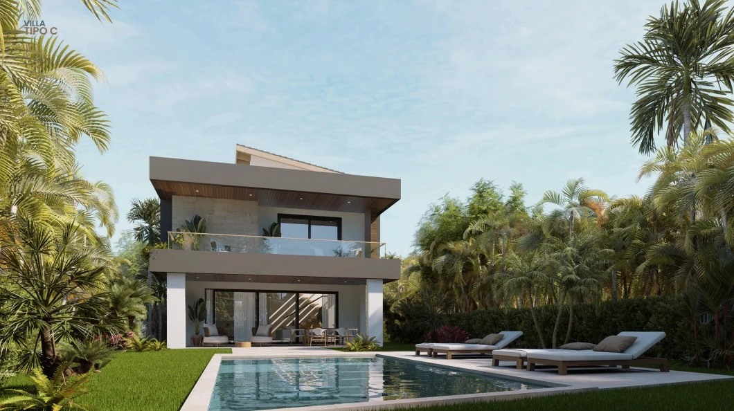 Garden exterior render at Villas del Sol